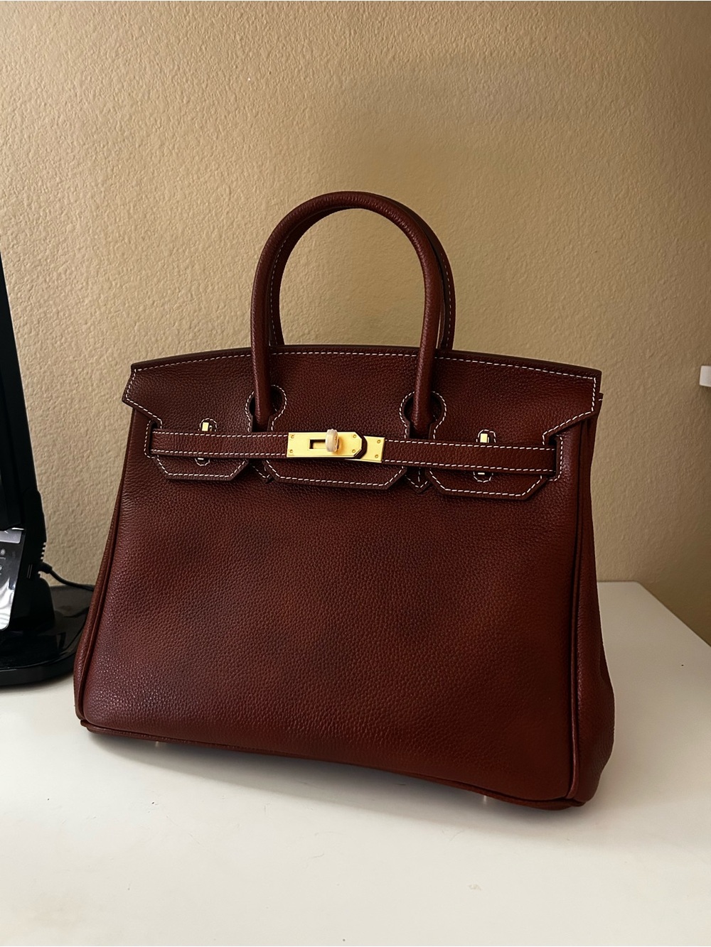 30cm Brown Saddle Leather Top-Handle Satchel